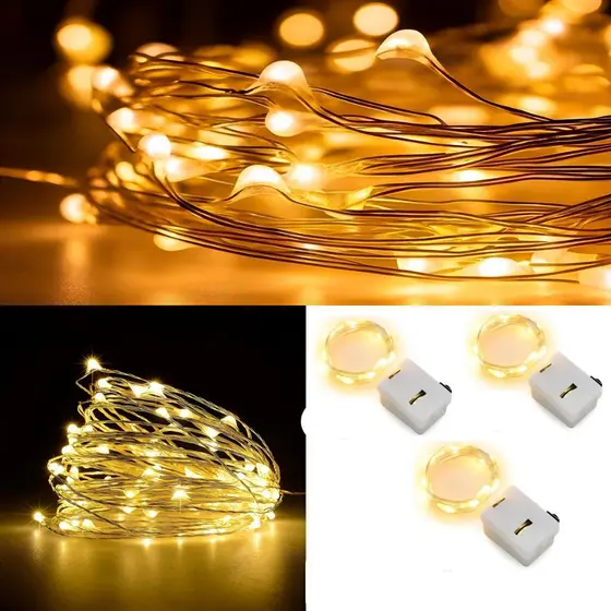 Fio De Fada 2m 20 Led Branco Quente Decoração Natal KIT 3un Pilhas