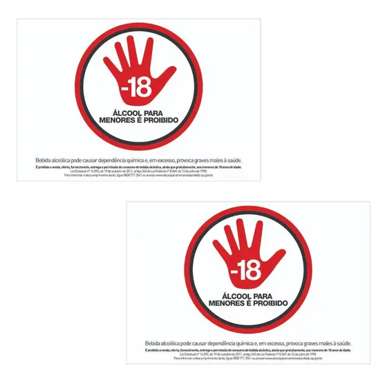 2 Placas Proibido Vender Bebida Alcoolica P/ Menores 18 Anos