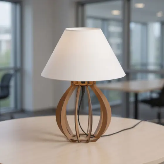 Abajur De Mesa Mdf Modelo Bola Luminária Marron Mdf Sala Quarto Criado Escritório