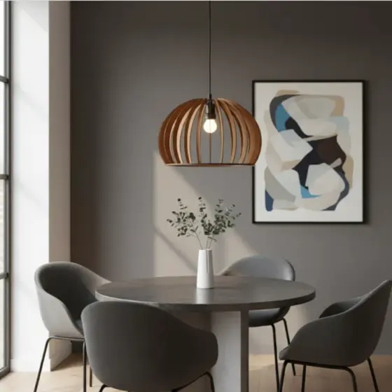 Lustre Luminária Teto Grande Pendente de Madeira Casa Sala Jantar Cozinha Quarto Decorativo Abajur