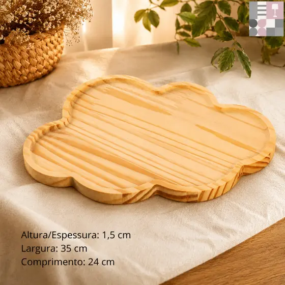 Bandeja Nuvem Madeira Pinus Decoração Infantil Casa Quarto Banheiro