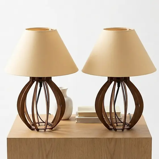 Kit Abajur Luminária De Mdf Para Quarto/Sala Madeira Luminária Mesa