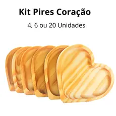 Kit Jogo de Pires Coração Em Madeira Pinus Café Mesa Posta Xícaras Dia dos Namorados
