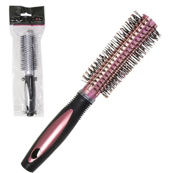 Escova De Cabelo Cabo Plastico Com Cerdas Mistas Nylon Redonda
