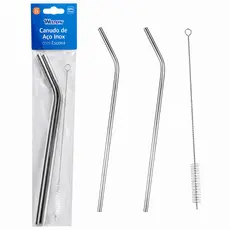 Kit 2 Canudos Aço Inox GROSSO EXTRA LONGO +1 Escova de Limpeza, Para Garrafas e Copos Altura
