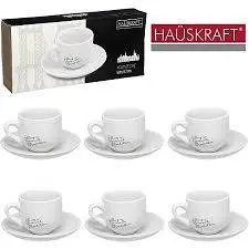 Jogo 6 Xicaras com Pires Porcelana 160ml Decorada Lamour Hauskraft