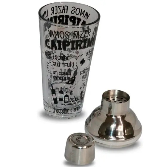 Coqueteleira Copo Vidro E Tampa Em Inox 400ml Profissional