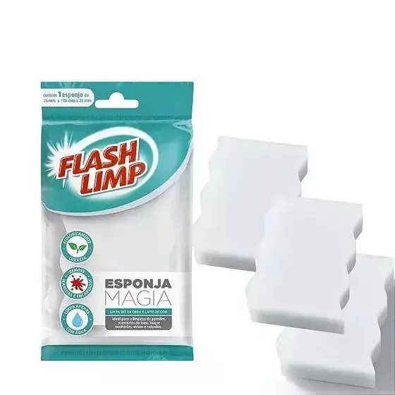 Kit 3 Esponja Mágica Flash Limp Remove Manchas e Sujeiras