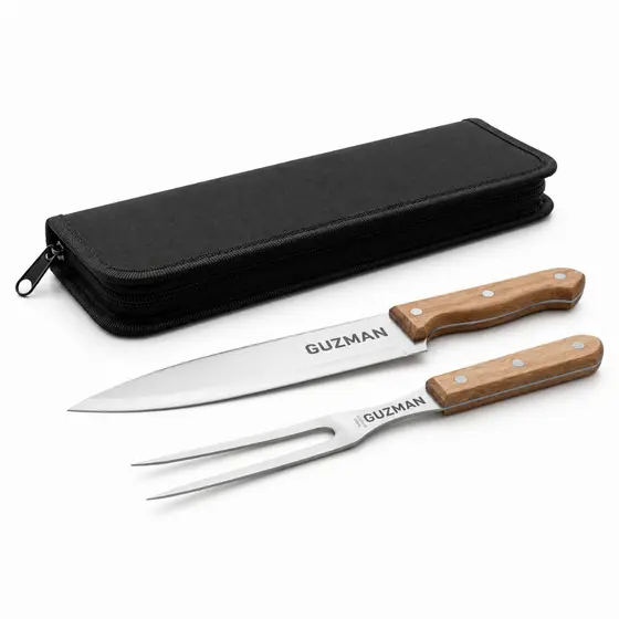 Kit Churrasco Cozinha Personalizado 2 Peças Faca e Garfo com Estojo preto Gravação a Laser Profissional