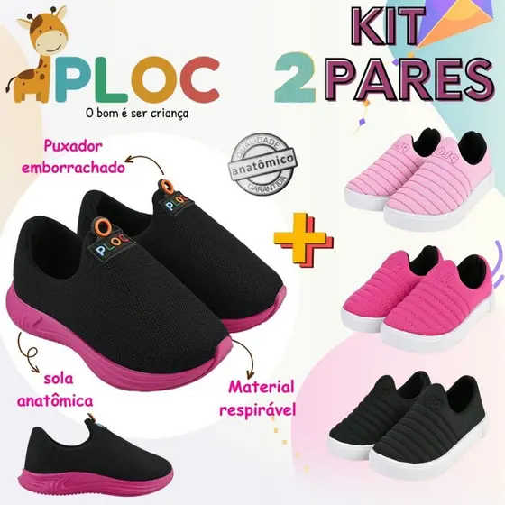 KIT 02 PARES TÊNIS INFANTIL: TÊNIS PLAY P26 + TÊNIS IATE A ESCOLHER PLOC ORIGINAL