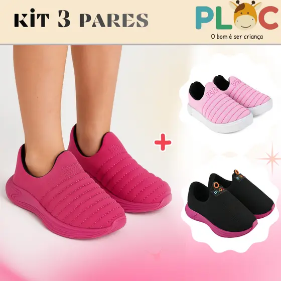 Kit 3 pares Tênis Infantil Ploc - Colors Iate e Play Anatômico Menina