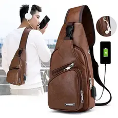 Pochete Couro PU Masculina Feminina Casual Bolsa De Peito