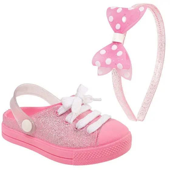 Sandália Infantil Menina Babuch Glitter Confortável com Tiara Antiderrapante