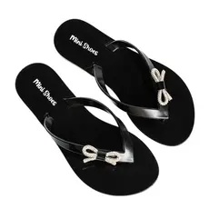 Chinelo Sandália Feminina Laço Strass Mini Shoes –  Elegante Preto Confortável
