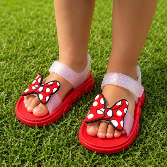 Sandália Menina Infantil Papete Laço Mini Shoes Com Ajuste Rosa Borboleta Leve Confortável