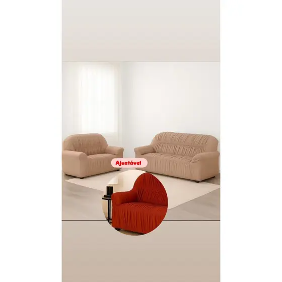 Kit Capa de Sofá Elástica Malha 3 e 2 Lugares Grande Coladinha ajustável