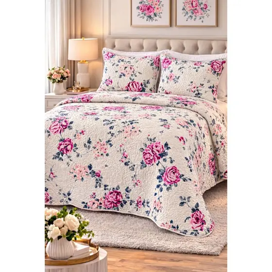Kit Colcha Cobre Leito Bouti Casal Queen king Dupla Face C/ Viés 3 Peças Estampadas