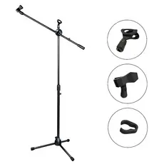 Pedestal de Microfone  Com 2 Cachimbos Tripé Girafa Alumínio