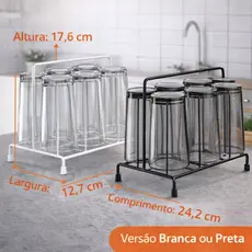 Porta Copos Aramado 6 Lugares Escorredor Organizador de Pia Bancada Cozinha Suporte Secador