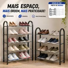 Sapateira Multiuso 4 e 5 Andares Prateleiras Organizadoras em Alumínio Preta ou Branca