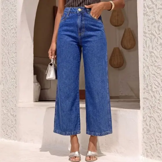 Calça Jeans Pantacourt Feminina Cintura Alta 100% Algodão Premium 4 Bolsos