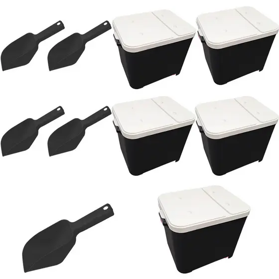 Kit 5 Canister Armazenador de Ração Cachorro Gato 15Kg 5 Pá Dosadora Furacão Pet Anti Formiga Preto.