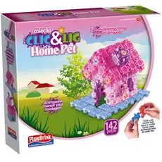 Brinquedo Interativo Clic & Lig Home Pet Casa Casinha Cachorro Rosa Montar 142 Peças Plasbrink