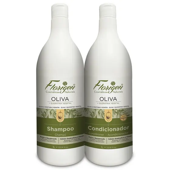 Kit Shampoo e Condicionador Fortalecedor Antiquebra Oliva e Queratina Vegetal 1L Florigen