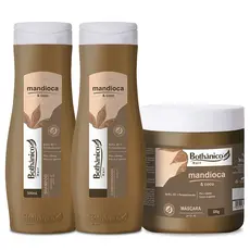 Kit Fortalecedor Capilar e Brilho 3D Mandioca e Coco Bothânico Hair Shampoo e Condicionador e Máscara 500 ML e 500 G