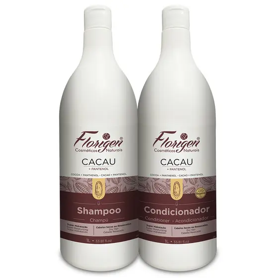 Kit Shampoo e Condicionador Super Hidratação e Brilho Cacau 1L Florigen