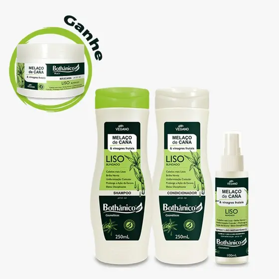 Kit Shampoo e Condicionador Máscara Finalizador Para Cabelo Liso e Alisado Melaço de Cana