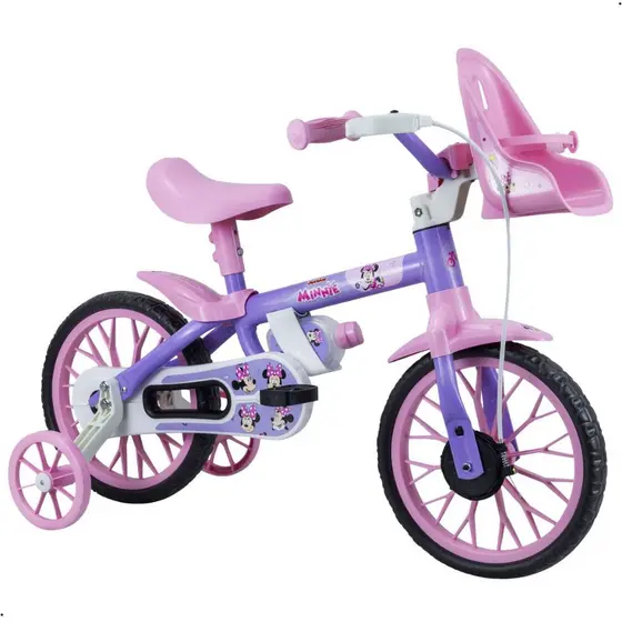 Bicicleta Infantil Minnie Disney Com rodinhas Aro 12 Criança 3 anos Nathor