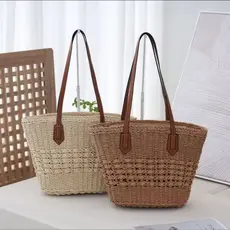 Bolsas de palha casuais femininas, bolsas de ombro de vime praia de verão