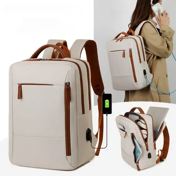 Mochila Impermeável com Porta USB, Bolsa para Laptop com Grande Capacidade, Mochila de Viagem e Negócios
