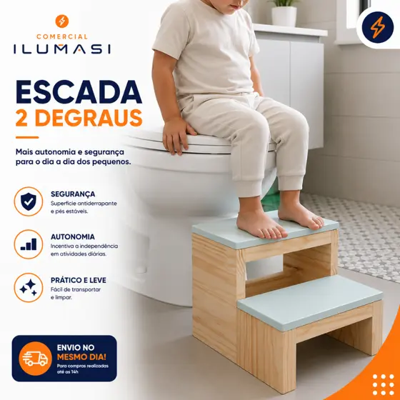 Escadinha Escada Multiuso Madeira 2 Degraus Banheiro Criança Infantil Montessori Maca Consultório