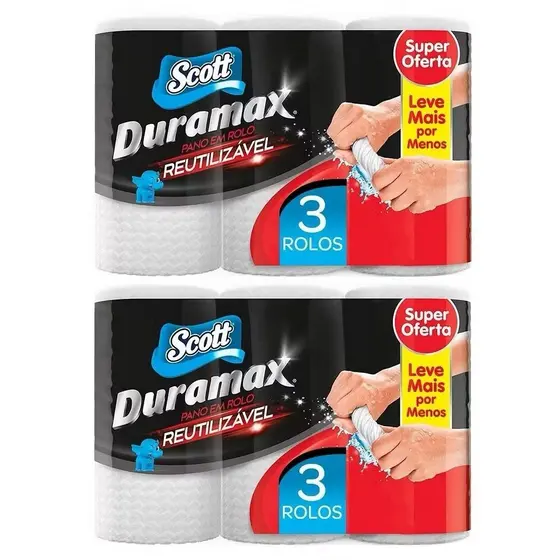Kit C/6 Pano em Rolo Reutilizável Branco C/58 Unidades Scott Duramax