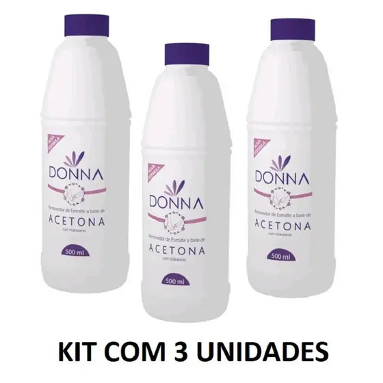 Kit C/3 Removedor de Esmalte á Base de Acetona Donna 500ml