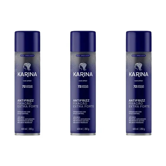 Kit C/3 Hair Spray Karina Fixação Extra Forte 400ml