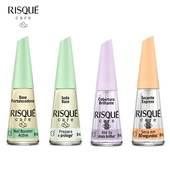 Kit Risque Care Cuidados - Seda Base - Cobertura Brilhante - Secante Express - Fortalecedora