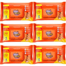 Kit Econômico 6 Toalhas Lenços Umedecidos Piquitucho 140 Folhas Bebê Hidrate Sem Álcool