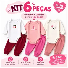 Kit Minimalista 6 Peças Roupa Bebê Body Menina Manga Longa e Calça RN ao GG