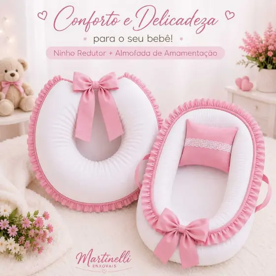 Kit Ninho Redutor Bebe + Almofada Amamentação Enxoval Maternidade