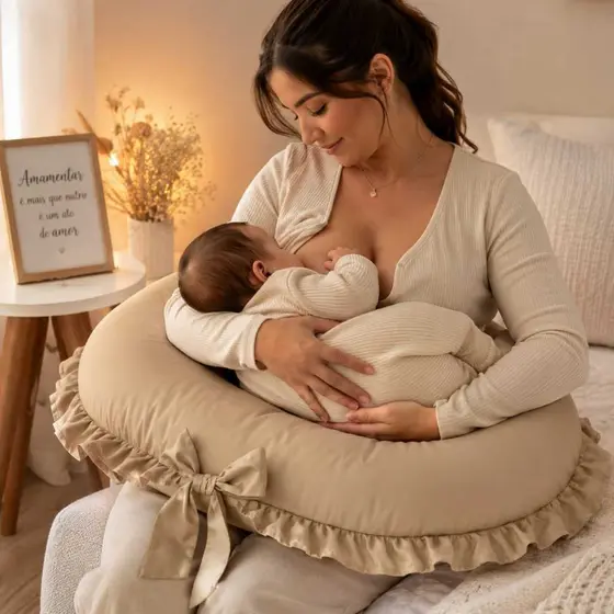 Almofada De Amamentacao Para Bebe Travesseiro Apoio Gestantes Com Ziper Cores Neutras