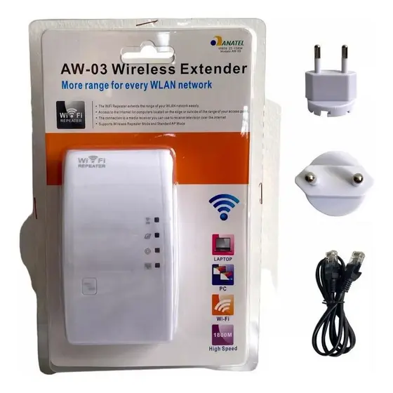 Repetidor Amplificador Sinal WiFi 300mbps Botão WPS  AW-03