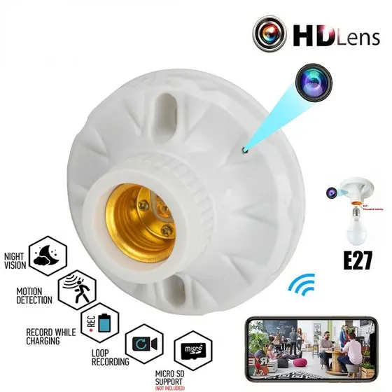 Soquete De Suporte De Lâmpada E27 Com Mini Câmera HD 1080P Wifi Camera