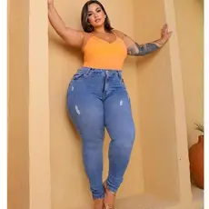 CALÇA PLUS SIZE MODA MAIOR JEANS FEMININA COM ESLASTANO