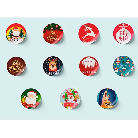 100 Adesivo Feliz Natal Diversos Presente Cliente 3x3cm