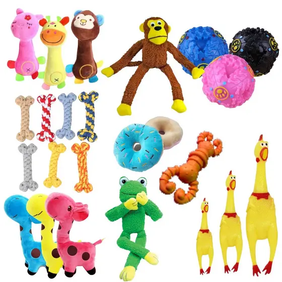 Brinquedo de Cachorro Pet Mordedor Corda Pelúcia Bolinha Interativa Mix Premium com Apito Som
