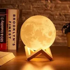 kit 2 unidida de Luminária Lua Cheia 3D LED Com Suporte Abajur para Decorar Casa Quarto Sala Mesa
