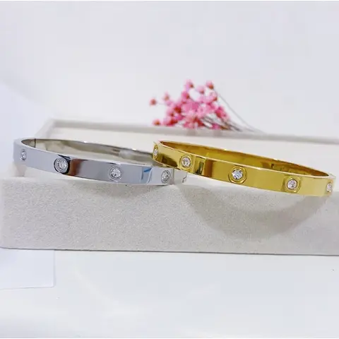 Bracelete Pulseira Aço Inoxidavel com Brilho Prata Dourado